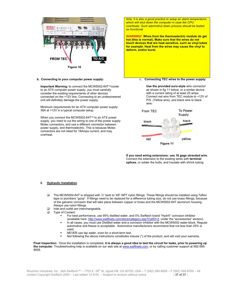 Ydraulic, Nstallation | Swiftech H20 120 T User Manual | Page 37 / 37