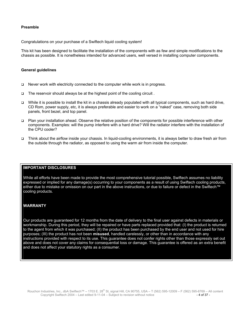 Swiftech H20 120 T User Manual | Page 4 / 37