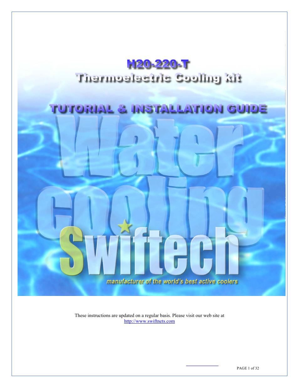 Swiftech H20 220 T User Manual | 32 pages