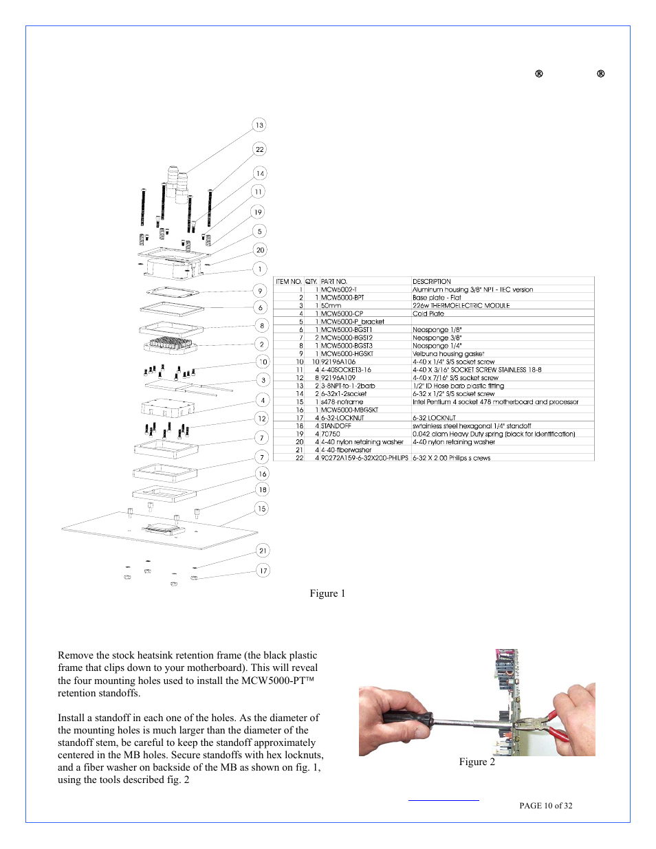 Pentium, 4 (socket 478), Preparing the motherboard | Swiftech H20 220 T User Manual | Page 10 / 32