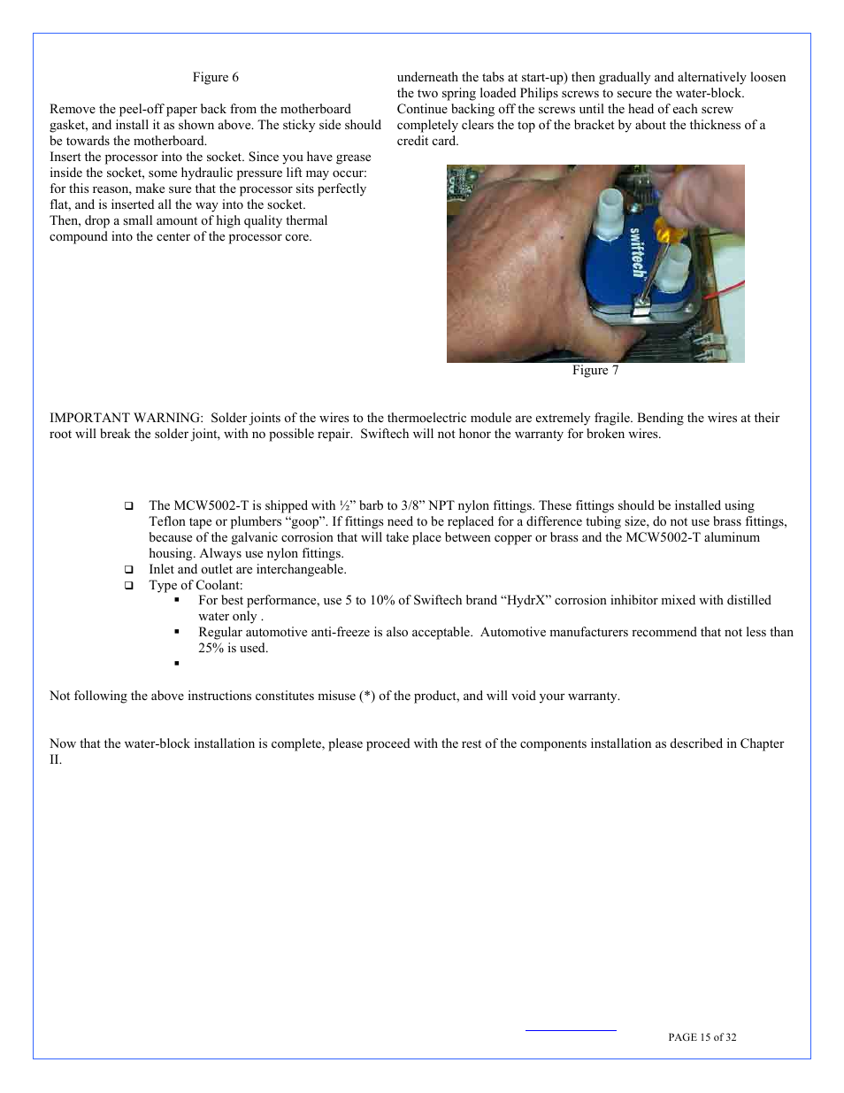 Hydraulic installation | Swiftech H20 220 T User Manual | Page 15 / 32
