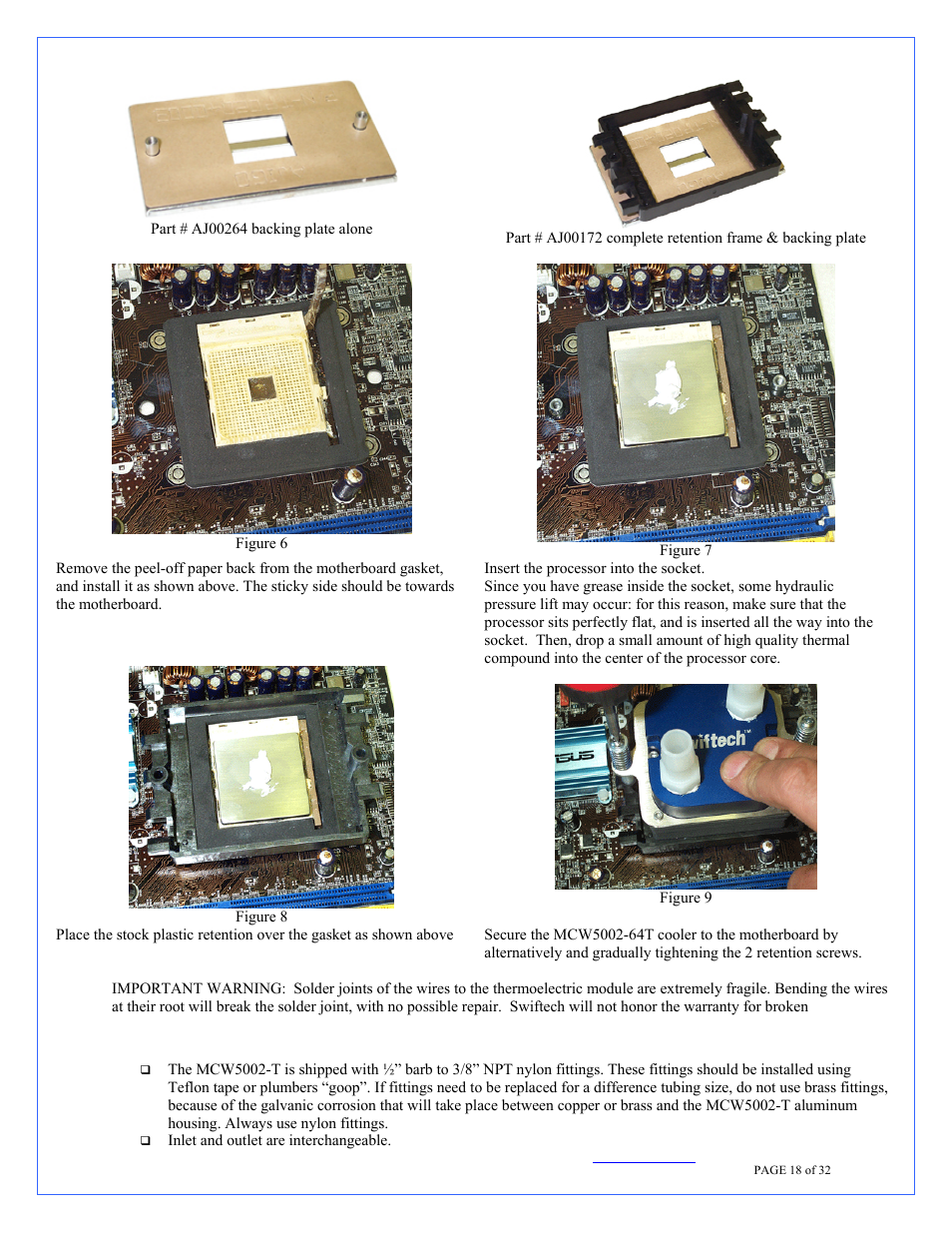Hydraulic installation | Swiftech H20 220 T User Manual | Page 18 / 32