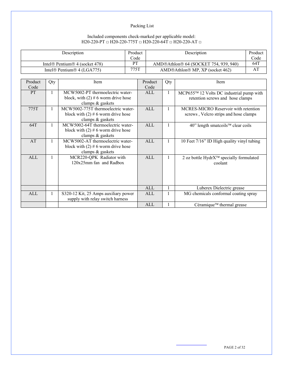 Swiftech H20 220 T User Manual | Page 2 / 32