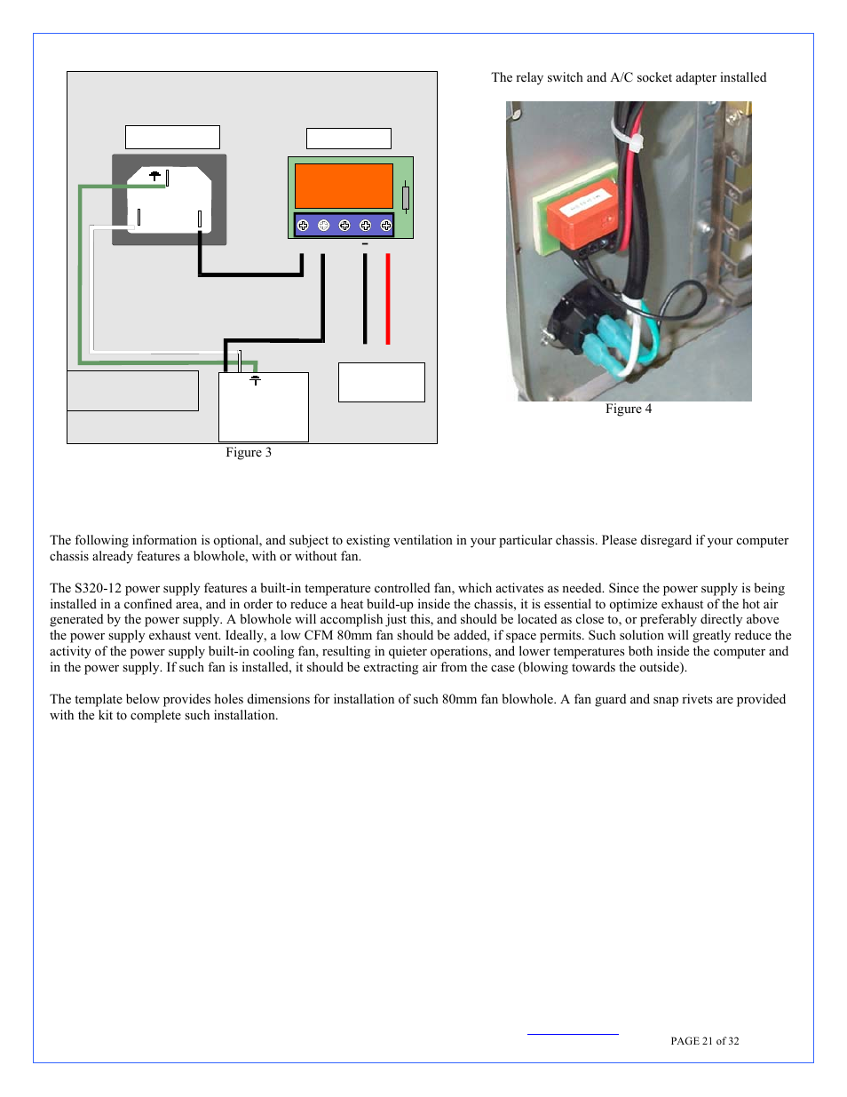 Power supply ventilation, Relay switch connection diagram | Swiftech H20 220 T User Manual | Page 21 / 32