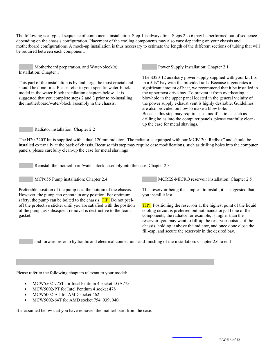 Swiftech H20 220 T User Manual | Page 6 / 32