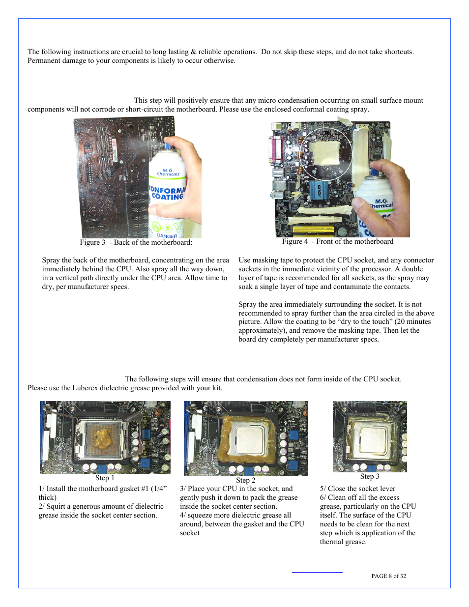 Motherboard preparation, Cpu preparation and water-block installation | Swiftech H20 220 T User Manual | Page 8 / 32