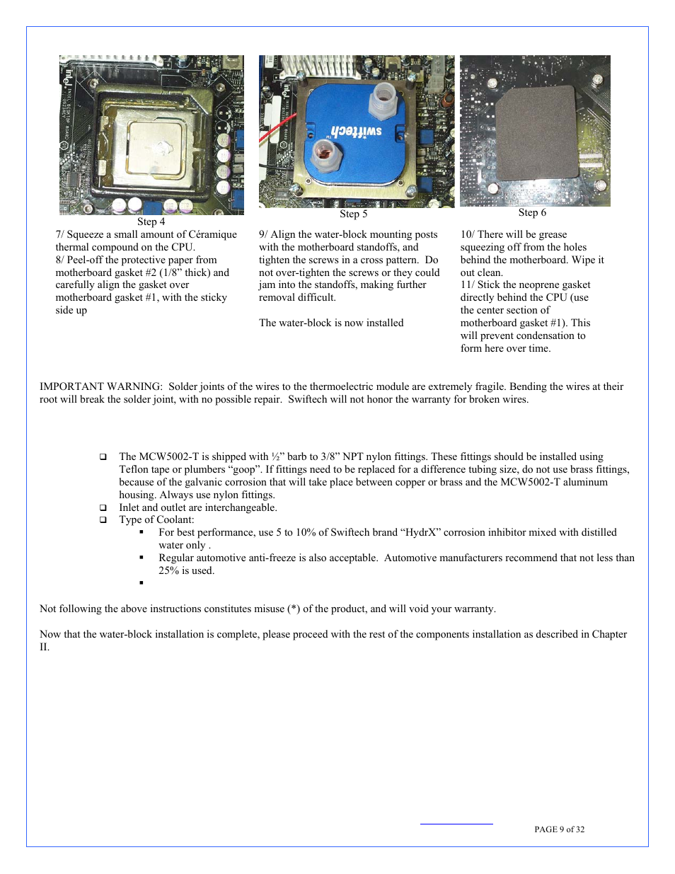 Hydraulic installation | Swiftech H20 220 T User Manual | Page 9 / 32