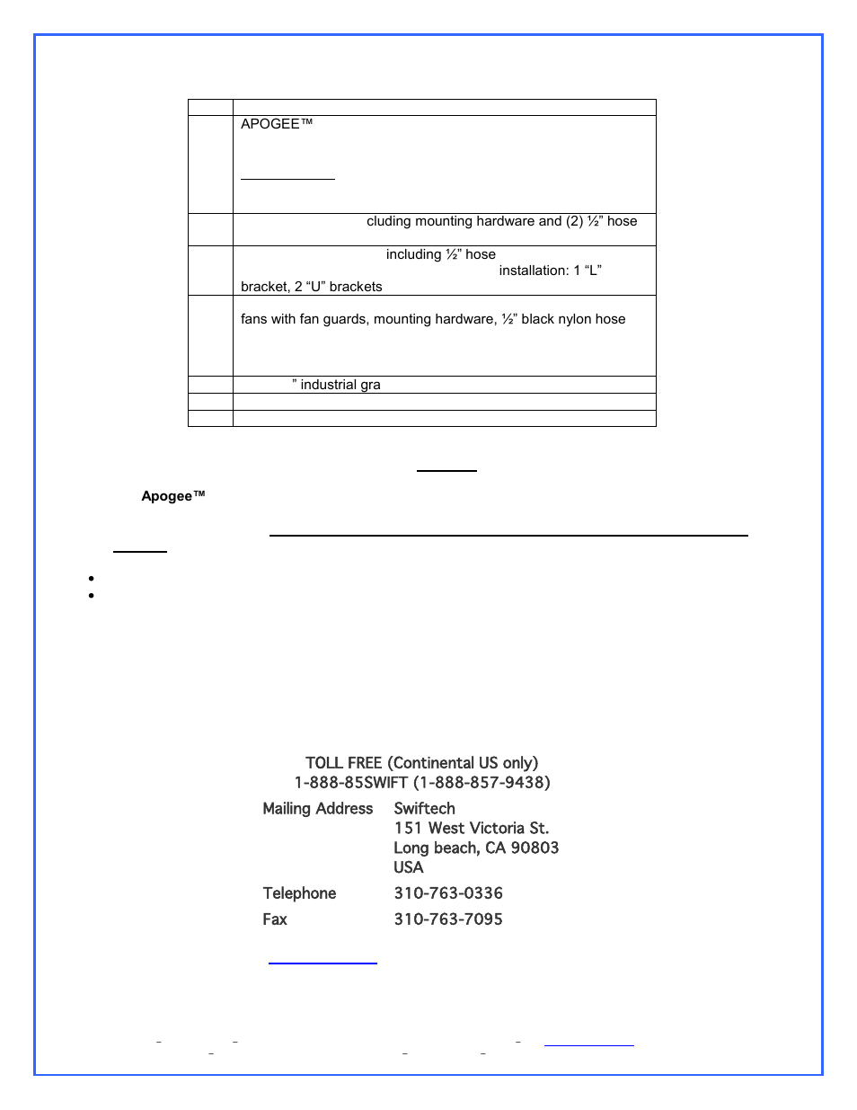 Packing list | Swiftech H20 220 ULTIMA XT User Manual | Page 2 / 15