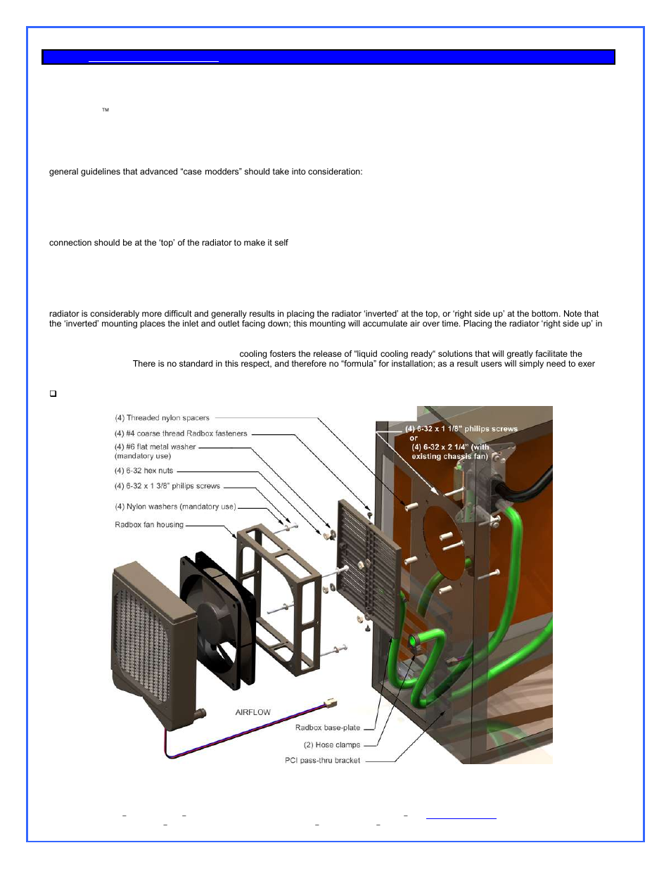 Mcr220 radiator installation, General concept schematic | Swiftech H20 220 ULTIMA XT User Manual | Page 6 / 15