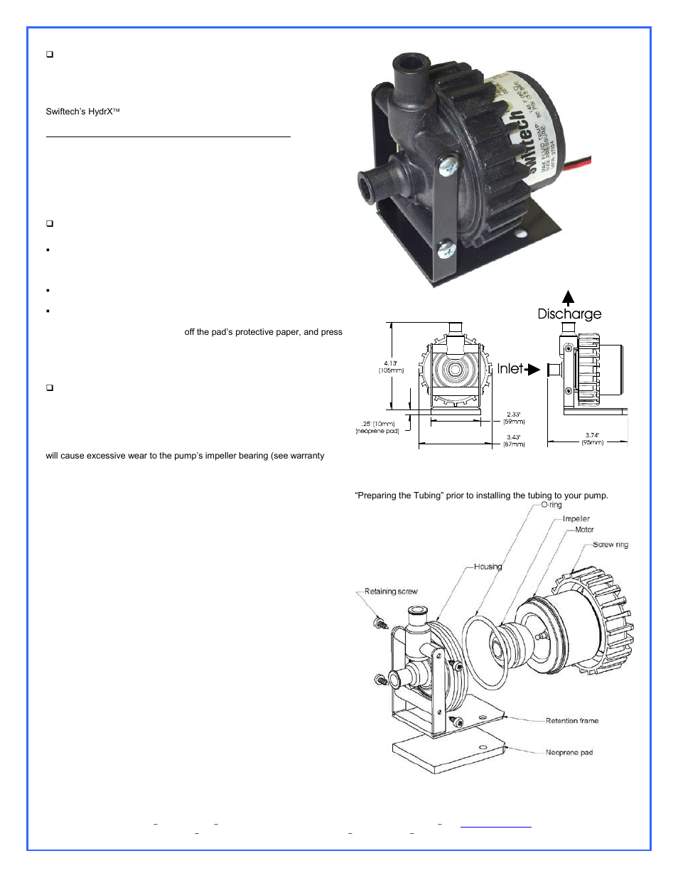 General use, Physical installation, Pump operating precautions | Swiftech H20 220 ULTIMA XT User Manual | Page 9 / 15