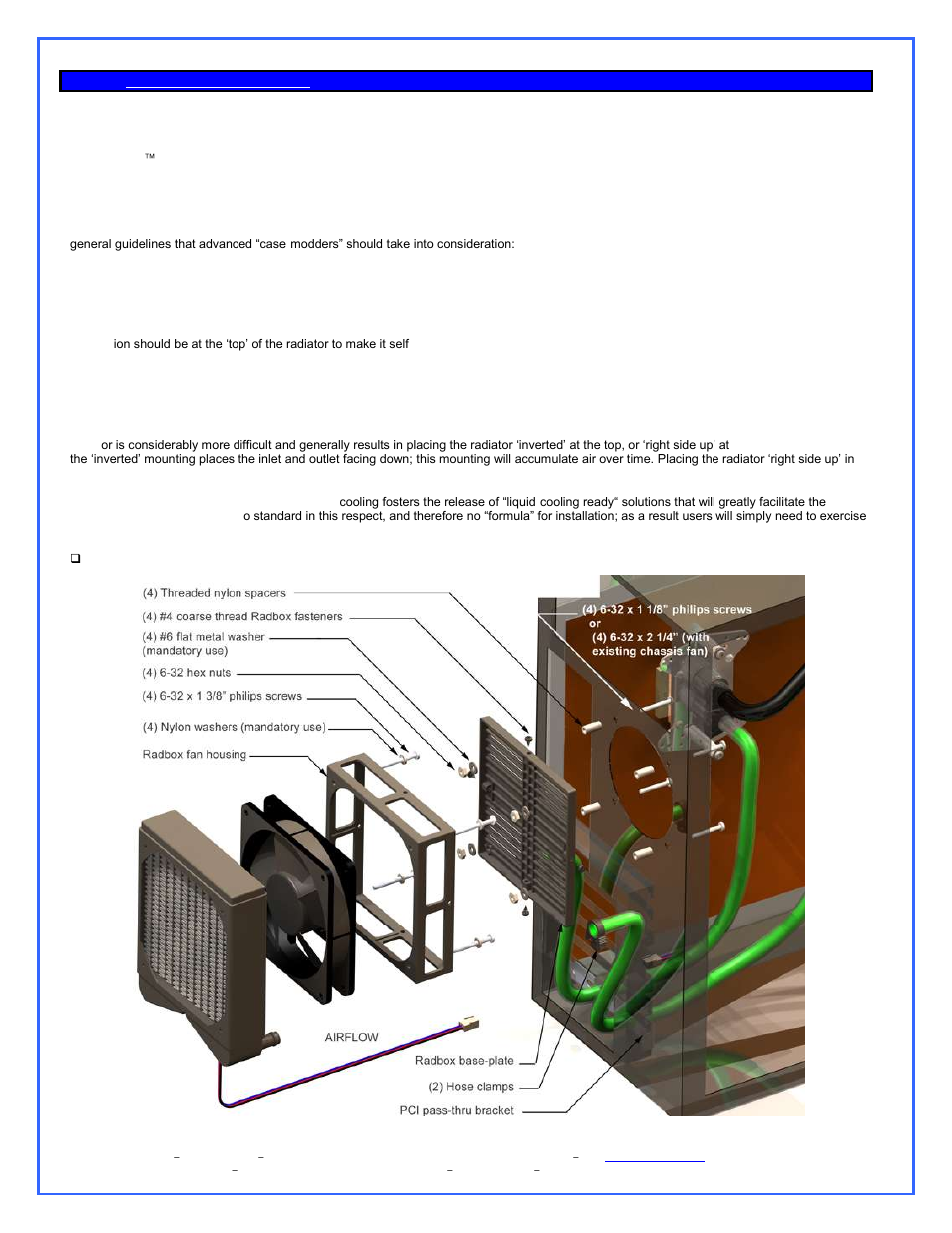 Mcr220 radiator installation, General concept schematic | Swiftech H20 220 ULTIMA XT PLUS User Manual | Page 6 / 15