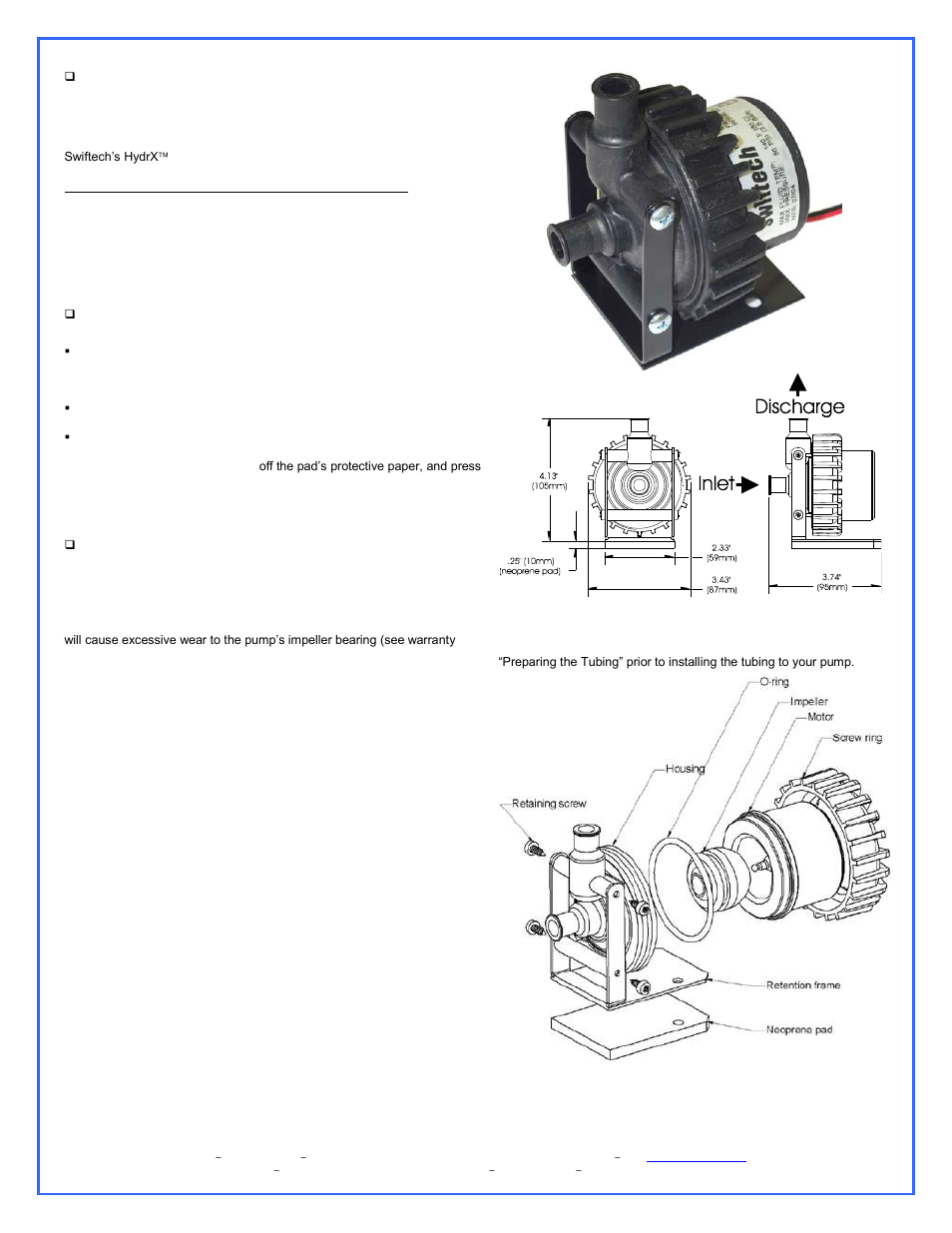 General use, Physical installation, Pump operating precautions | Swiftech H20 220 ULTIMA XT PLUS User Manual | Page 9 / 15