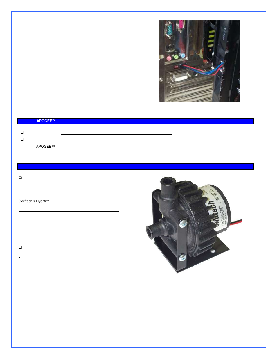 Apogee™ xt water-block installation, Re-installing the motherboard, Pump installation | General use, Physical installation | Swiftech H20 220 ULTIMA XT REV2 User Manual | Page 9 / 15