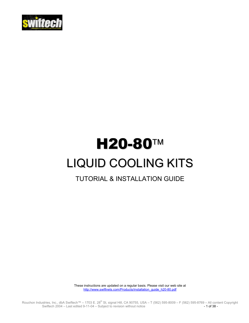 Swiftech H20 80 User Manual | 38 pages