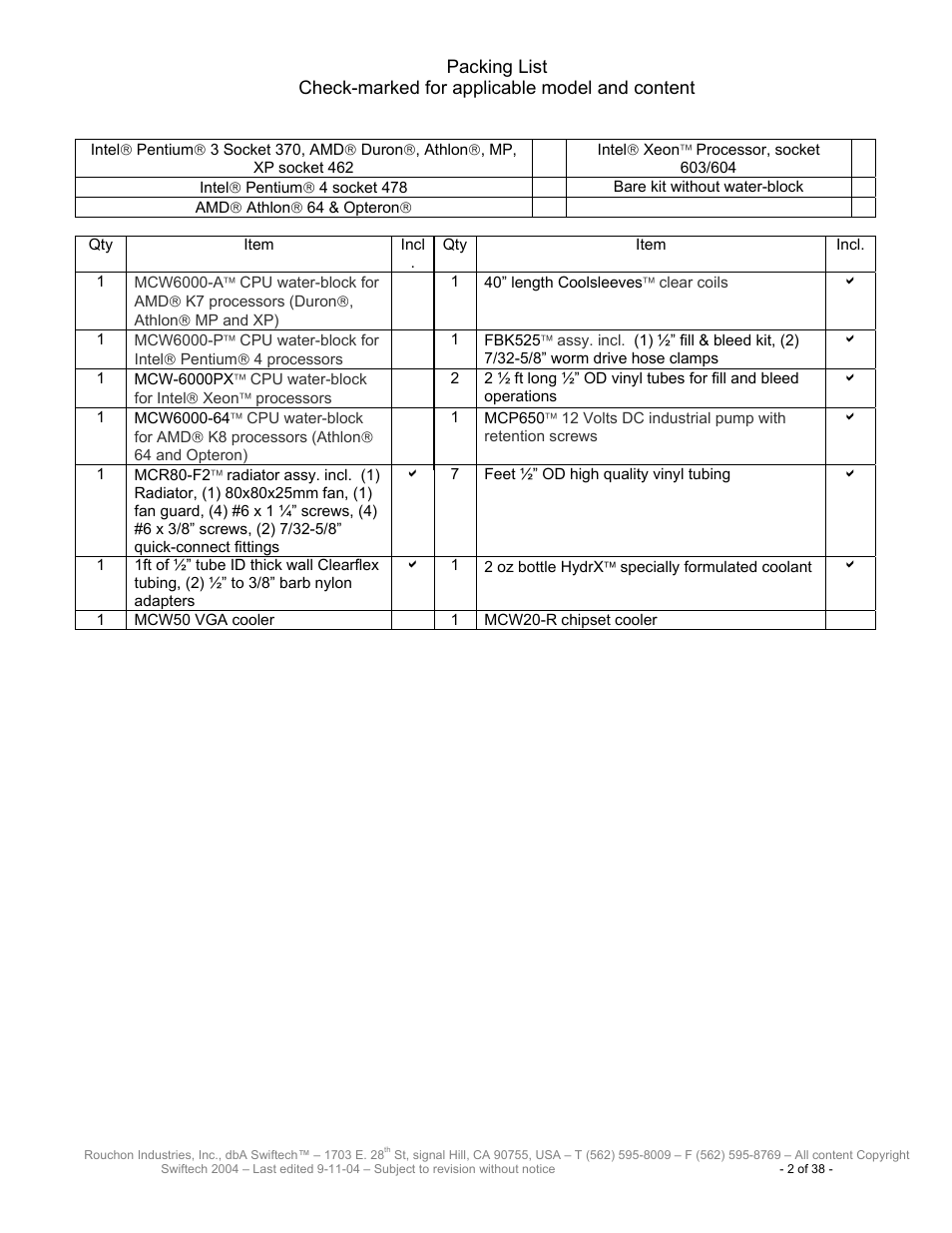 Swiftech H20 80 User Manual | Page 2 / 38