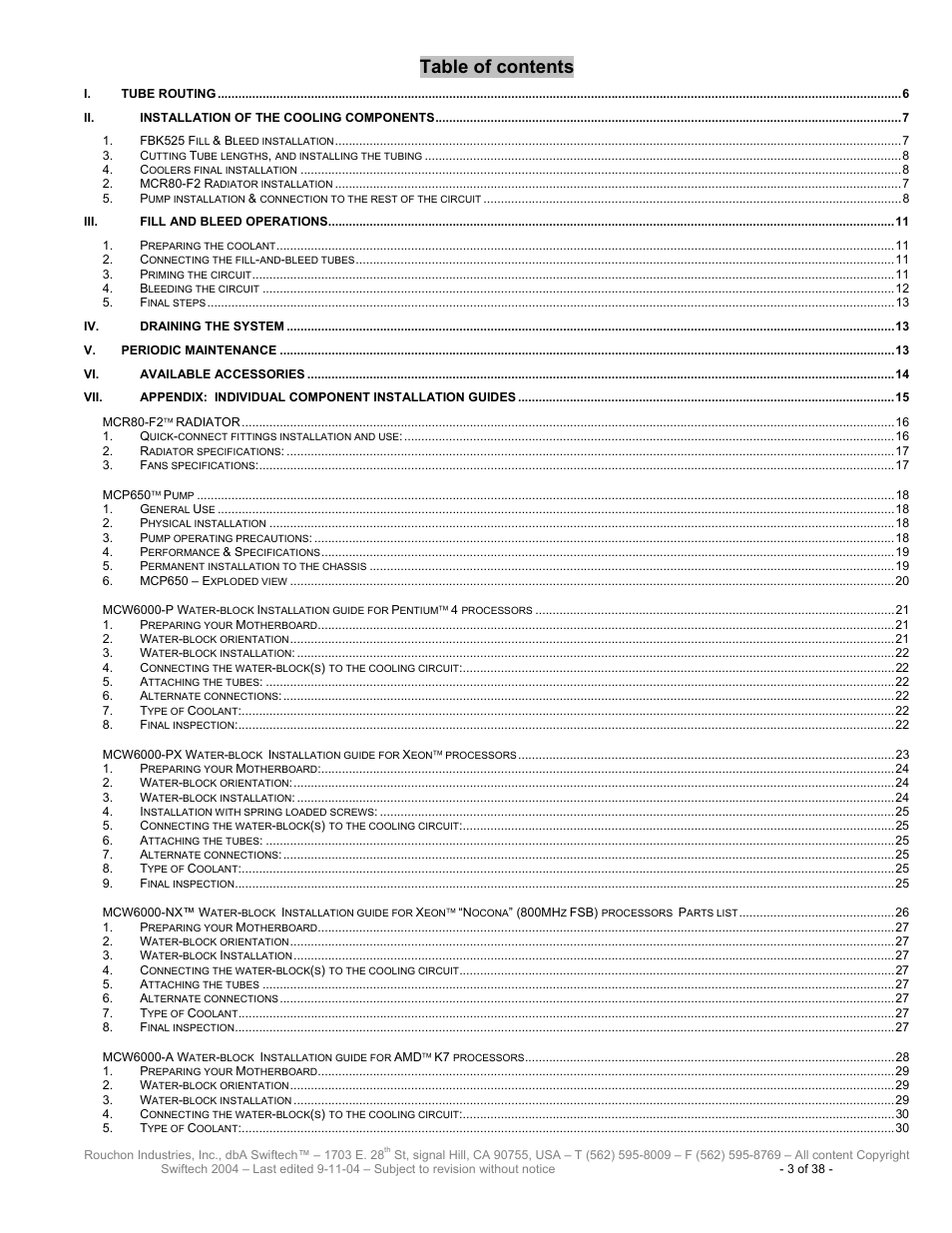 Swiftech H20 80 User Manual | Page 3 / 38
