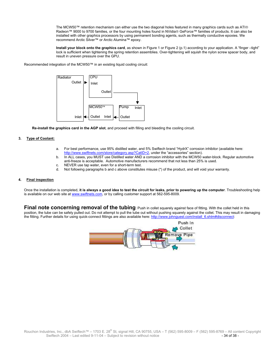 Ype of, Oolant, Inal inspection | Swiftech H20 80 User Manual | Page 34 / 38