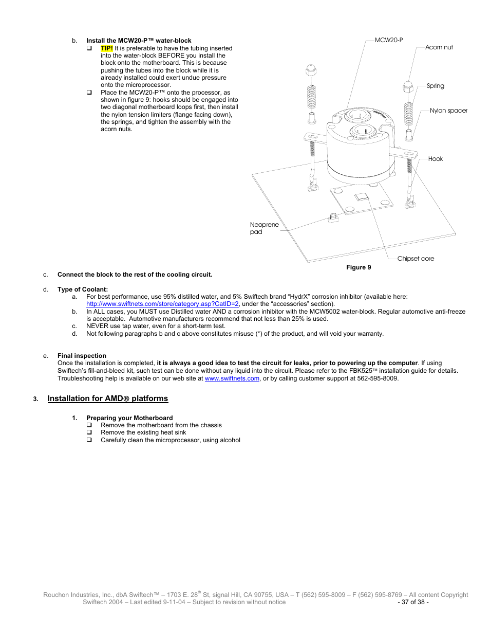 Nstallation for, Platforms | Swiftech H20 80 User Manual | Page 37 / 38