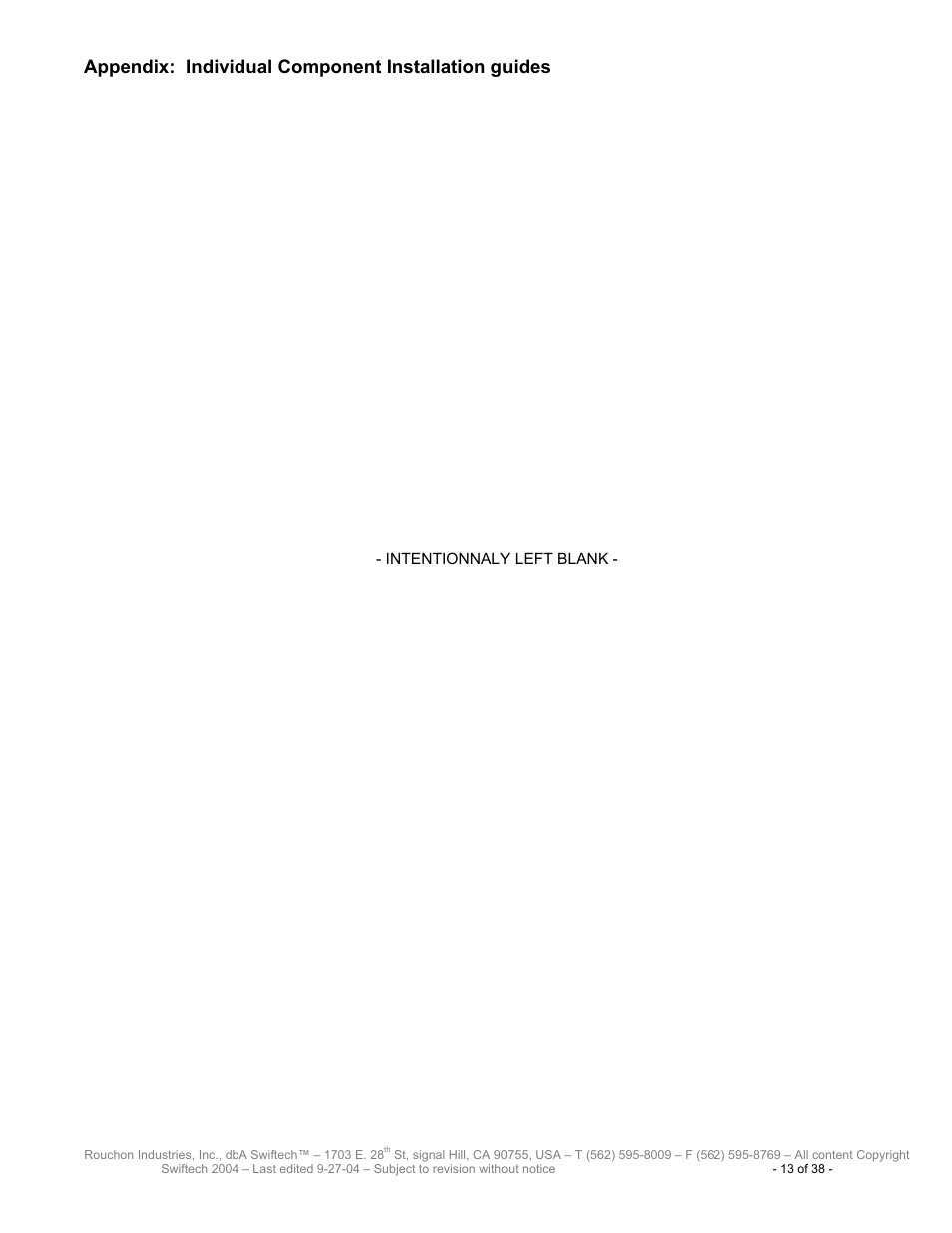 Appendix: individual component installation guides | Swiftech H20 80 R2 User Manual | Page 13 / 38