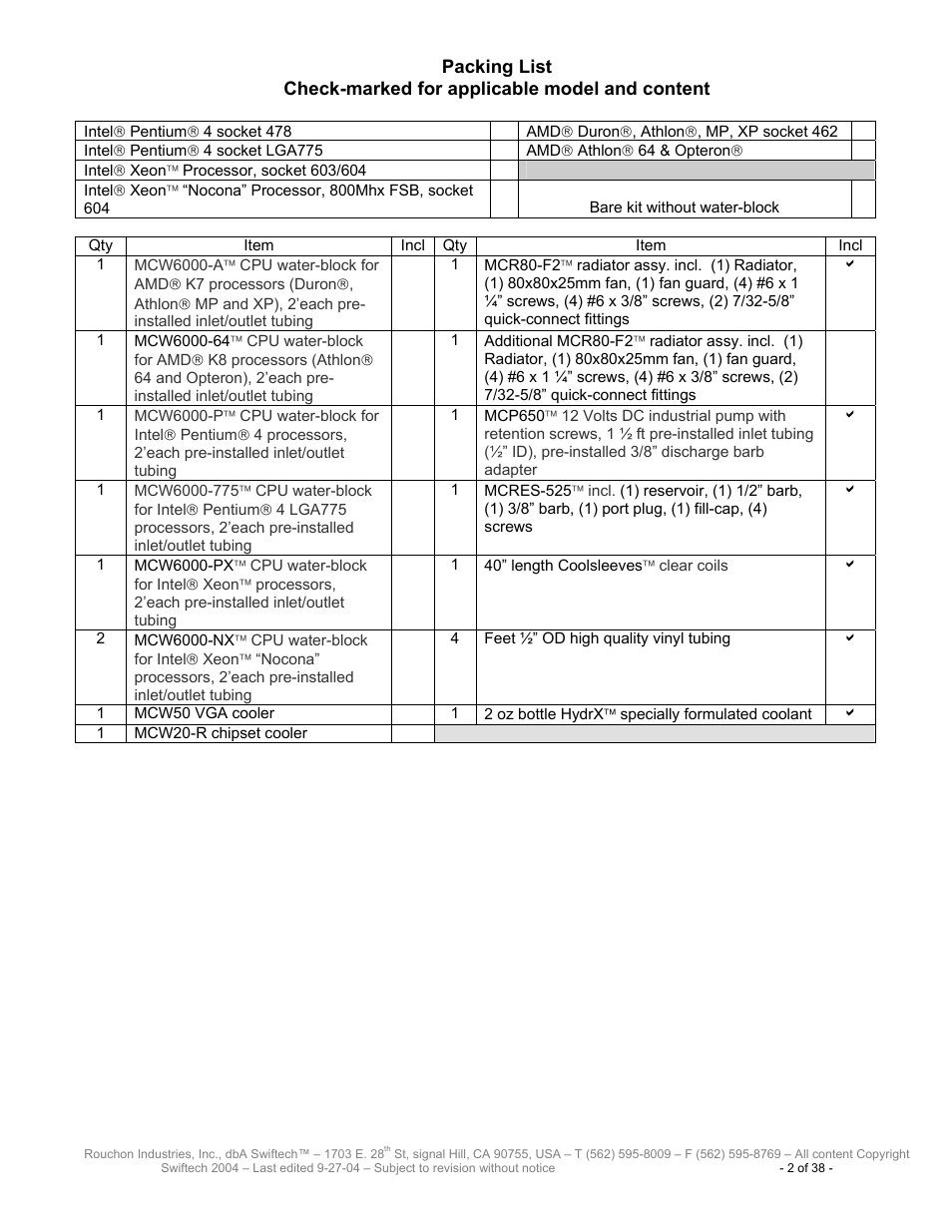 Swiftech H20 80 R2 User Manual | Page 2 / 38