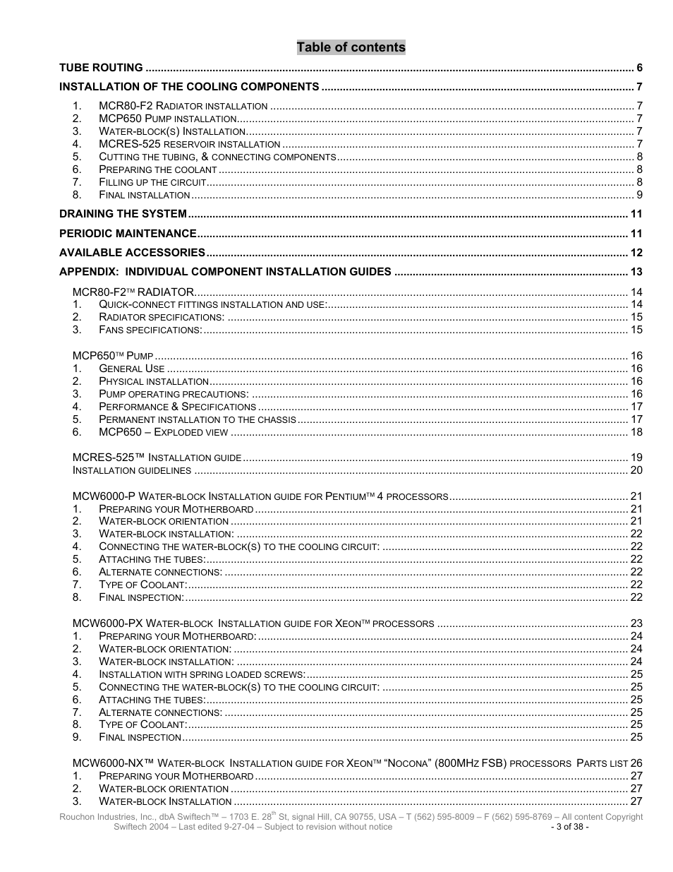 Swiftech H20 80 R2 User Manual | Page 3 / 38