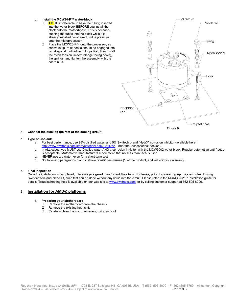 Nstallation for, Platforms | Swiftech H20 80 R2 User Manual | Page 37 / 38