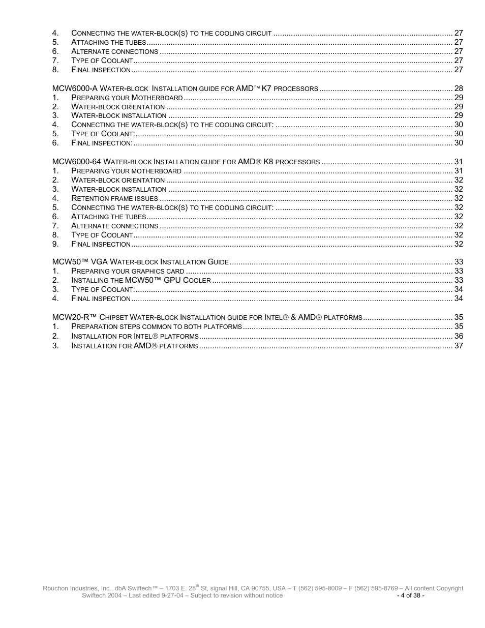 Swiftech H20 80 R2 User Manual | Page 4 / 38