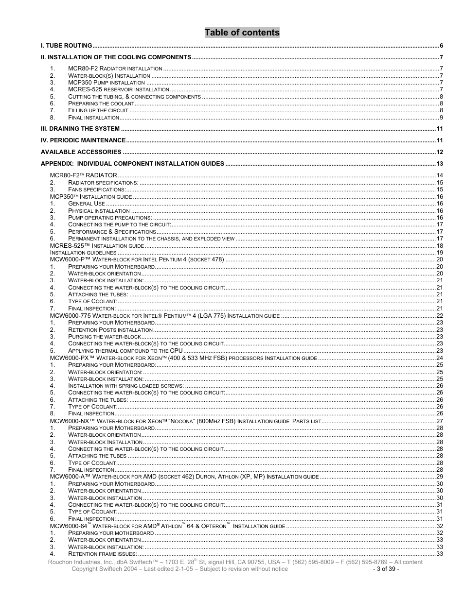 Swiftech H20 80 R3 User Manual | Page 3 / 39