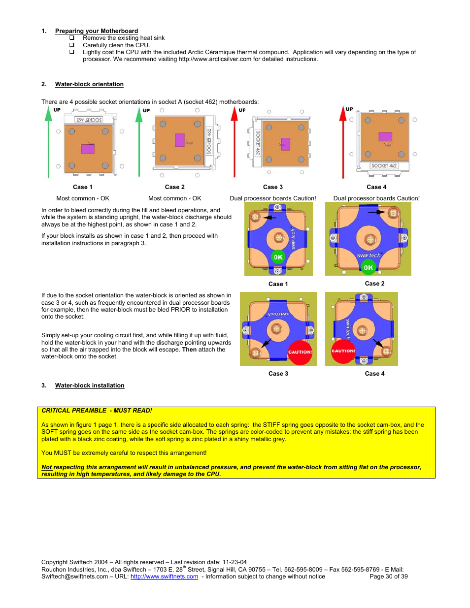 Reparing your, Otherboard, Ater | Block orientation, Block installation | Swiftech H20 80 R3 User Manual | Page 30 / 39