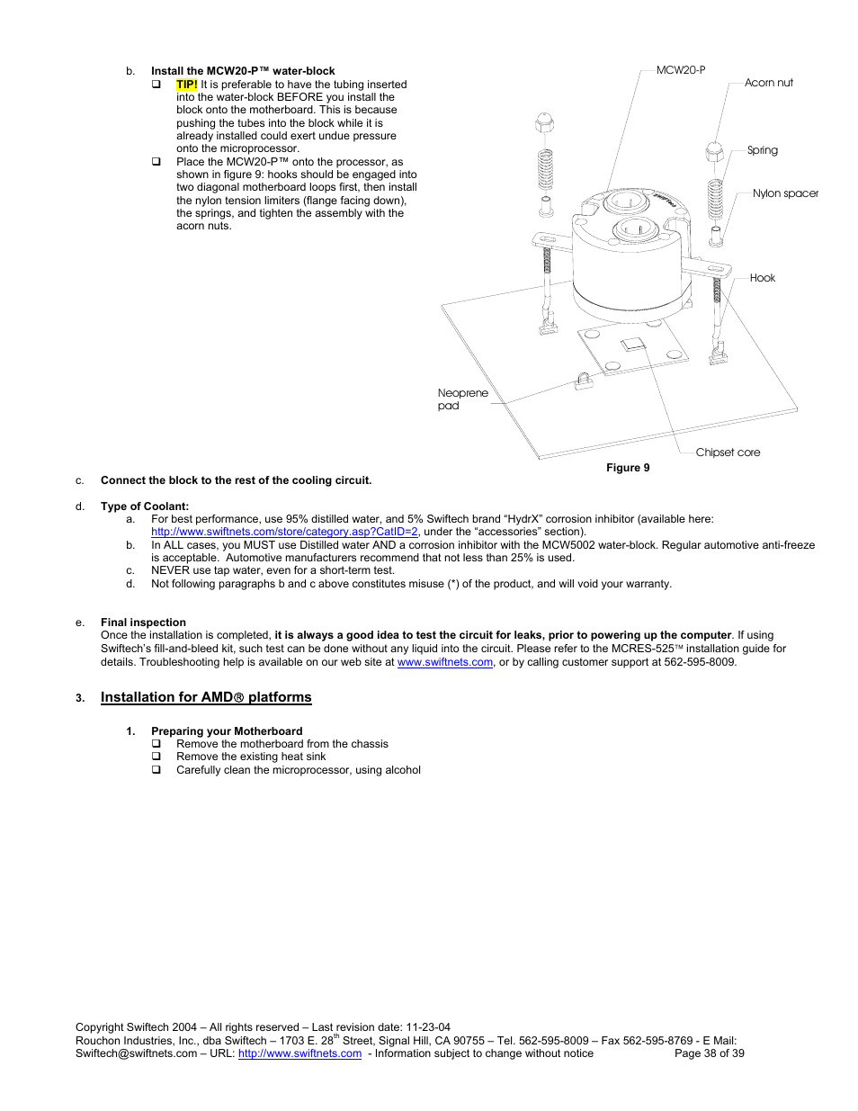 Nstallation for, Platforms | Swiftech H20 80 R3 User Manual | Page 38 / 39