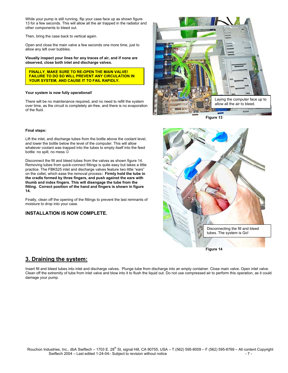 Draining the system | Swiftech H20 8501 2003 User Manual | Page 7 / 8