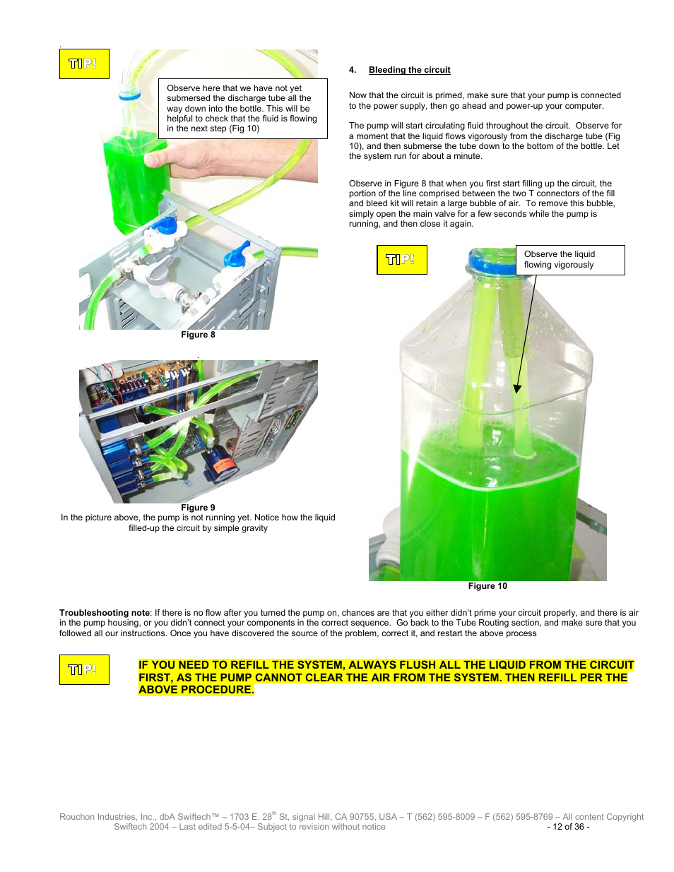 Bleeding the circuit, Leeding the circuit | Swiftech H20 8600 User Manual | Page 12 / 36