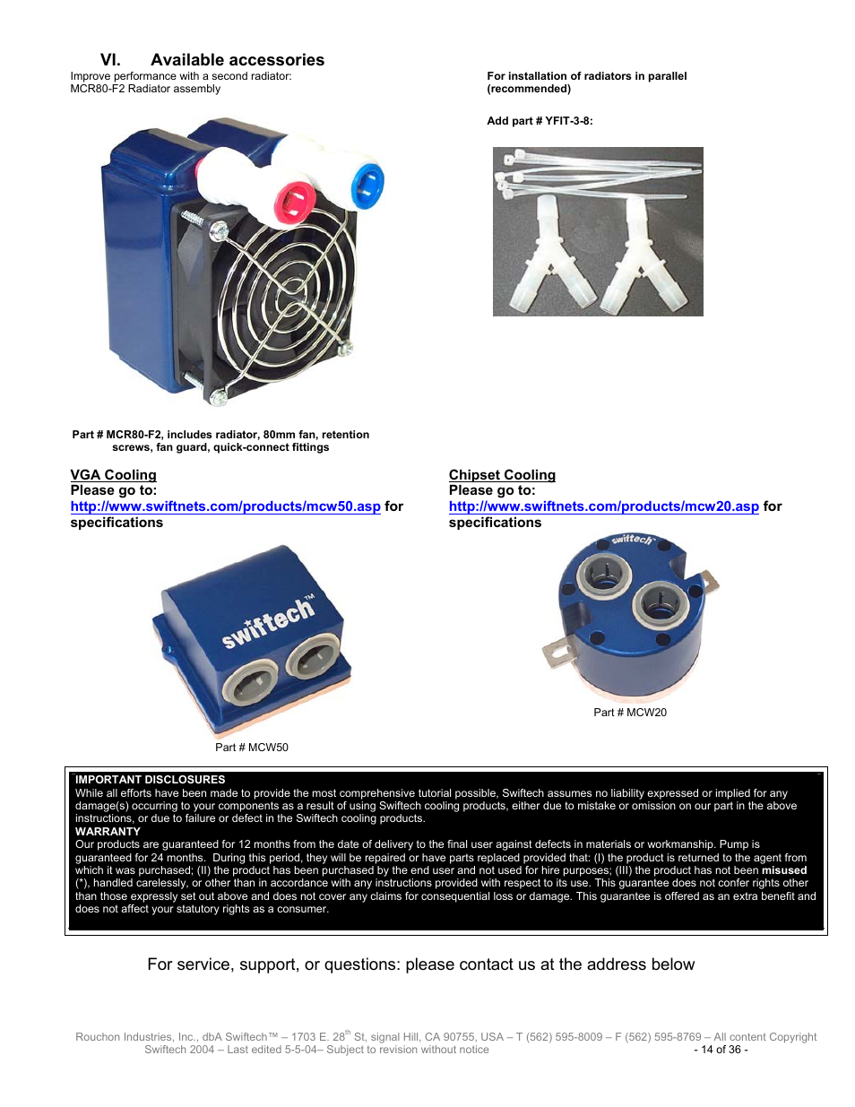 Vi. available accessories, Available accessories | Swiftech H20 8600 User Manual | Page 14 / 36