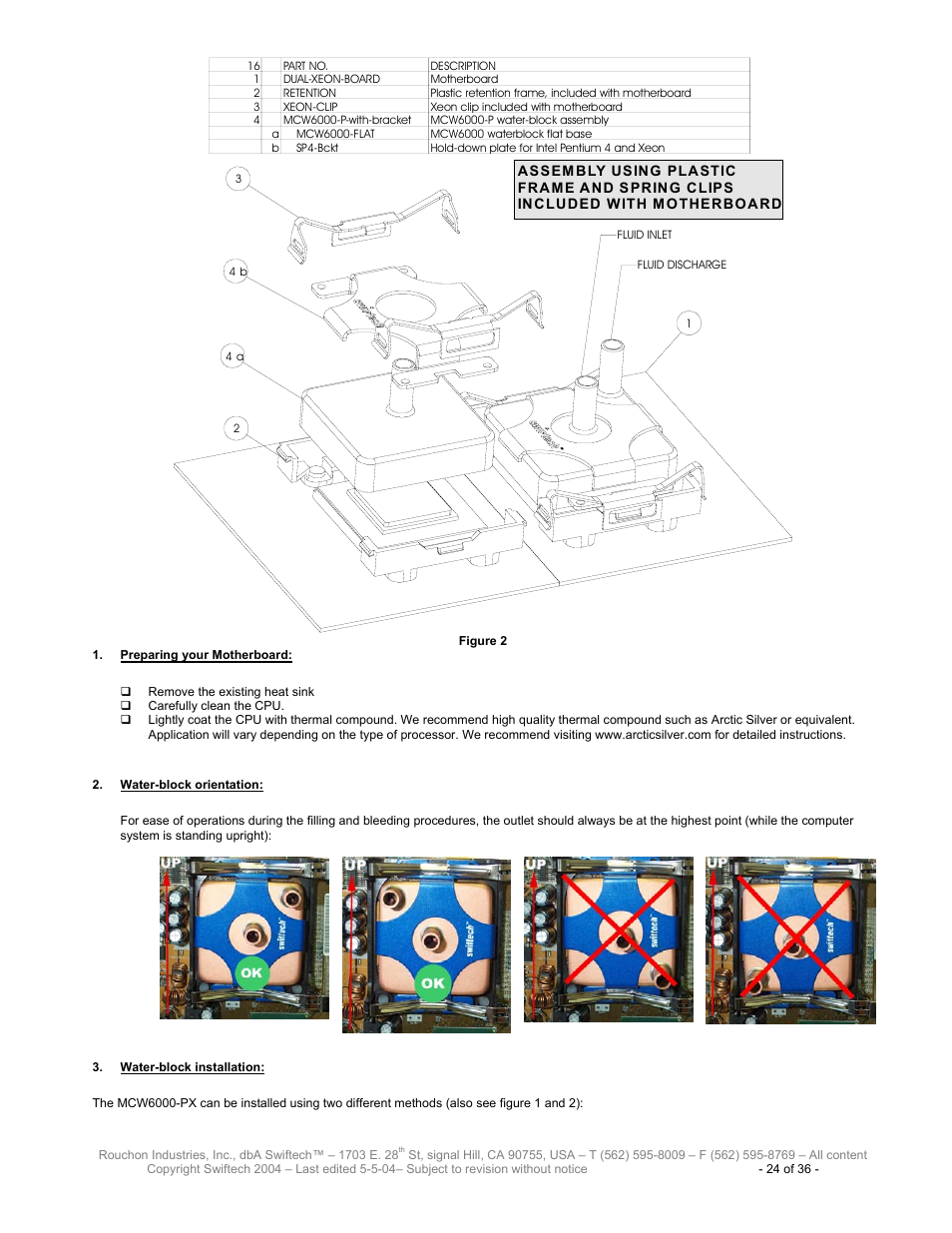 Reparing your, Otherboard, Ater | Block orientation, Block installation | Swiftech H20 8600 User Manual | Page 24 / 36