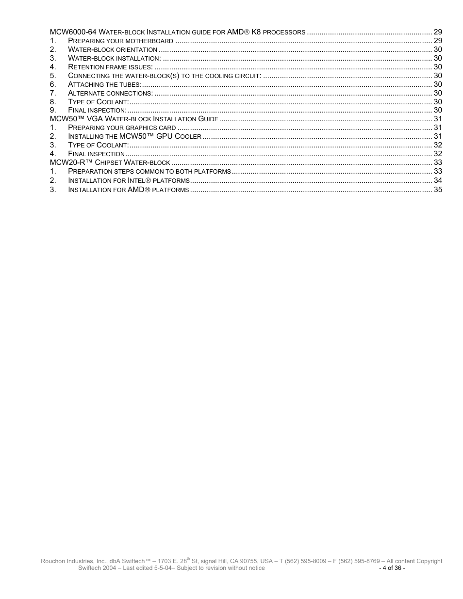 Swiftech H20 8600 User Manual | Page 4 / 36