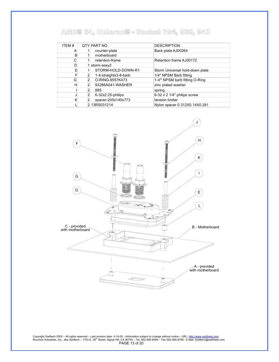 Amd® 64, opteron® - socket 754, 939, 940 | Swiftech H20 APEX User Manual | Page 13 / 20