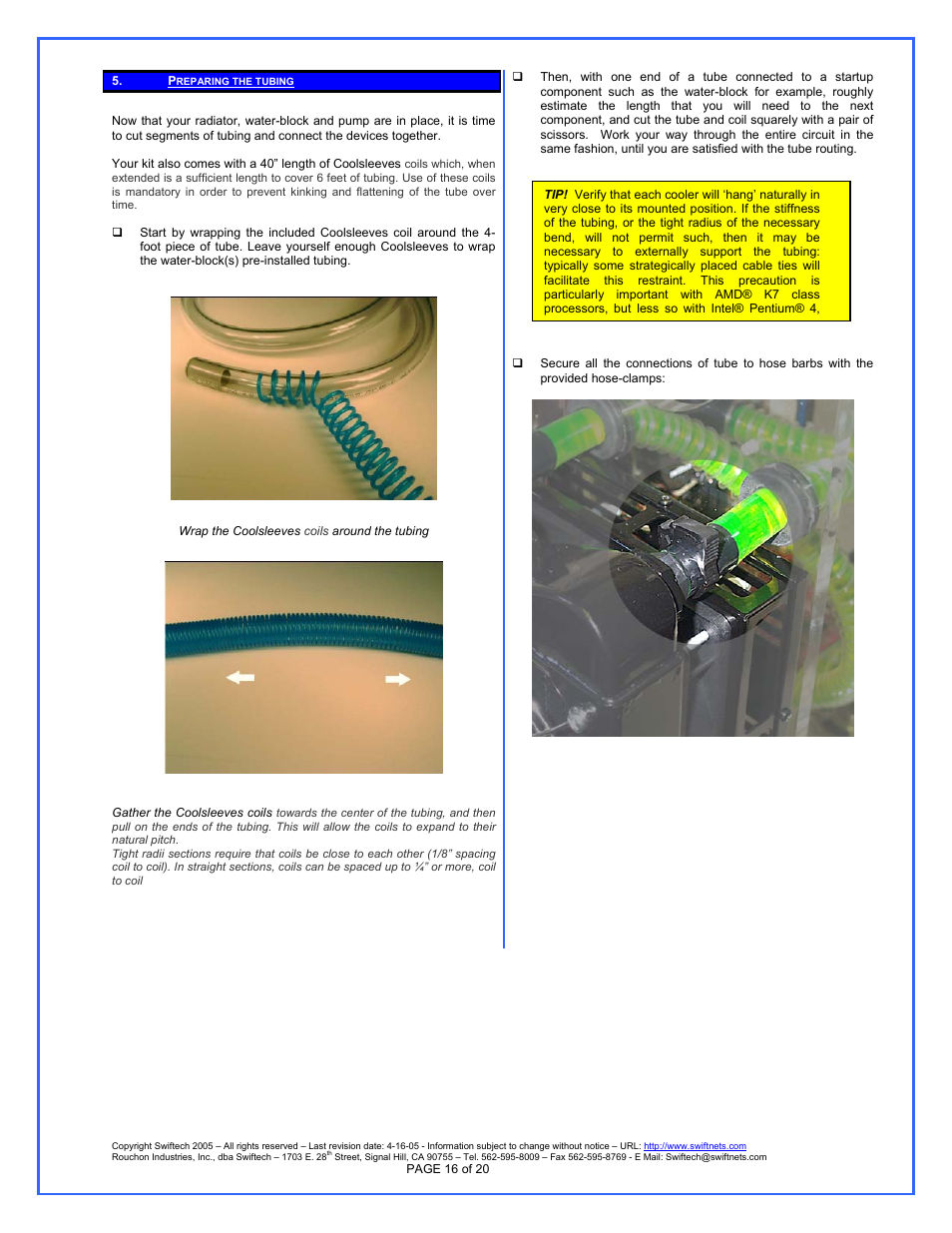 Preparing the tubing | Swiftech H20 APEX User Manual | Page 16 / 20