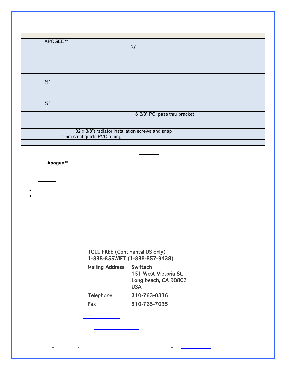 Packing list | Swiftech H20 X20 EDGE SERIES User Manual | Page 2 / 16