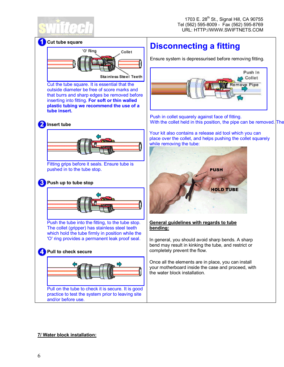 Disconnecting a fitting | Swiftech H20KITS User Manual | Page 6 / 10