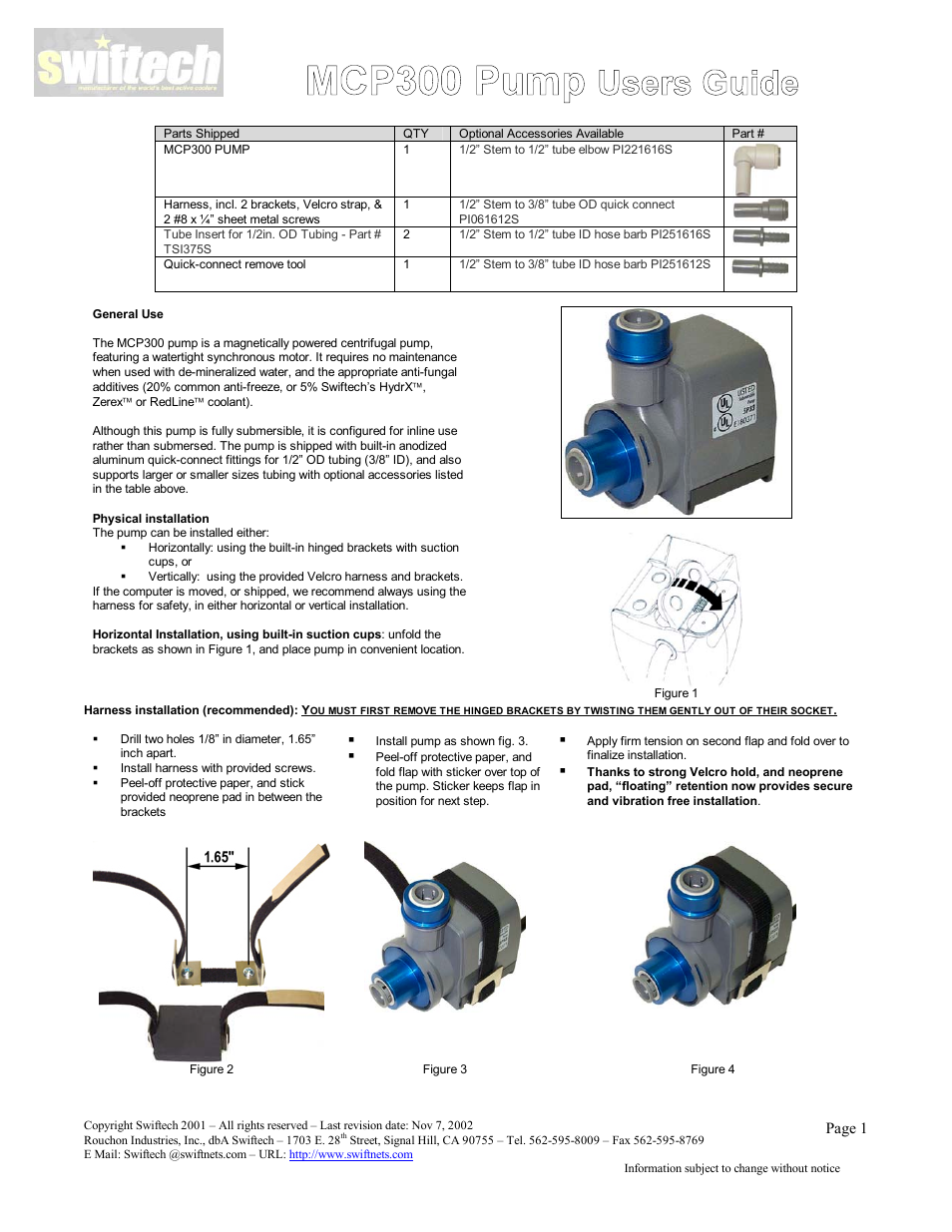 Swiftech MCP300 User Manual | 2 pages