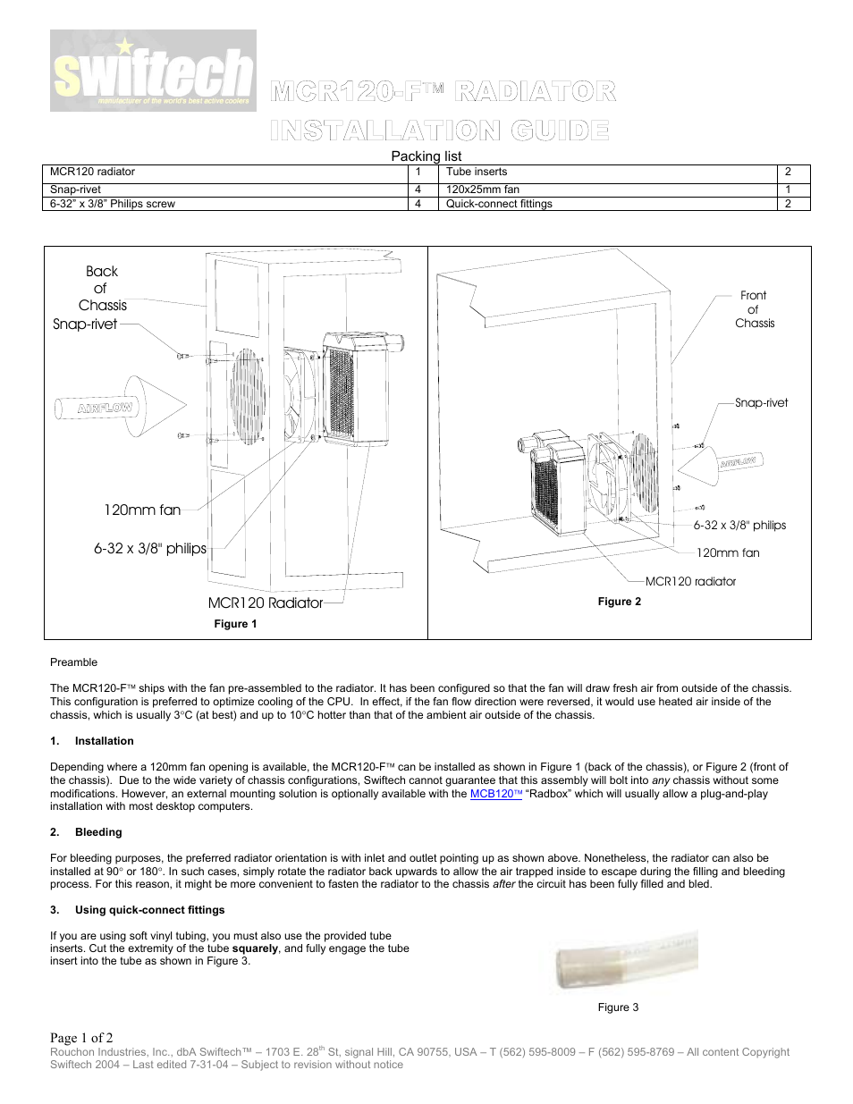 Swiftech MCR120 F User Manual | 2 pages