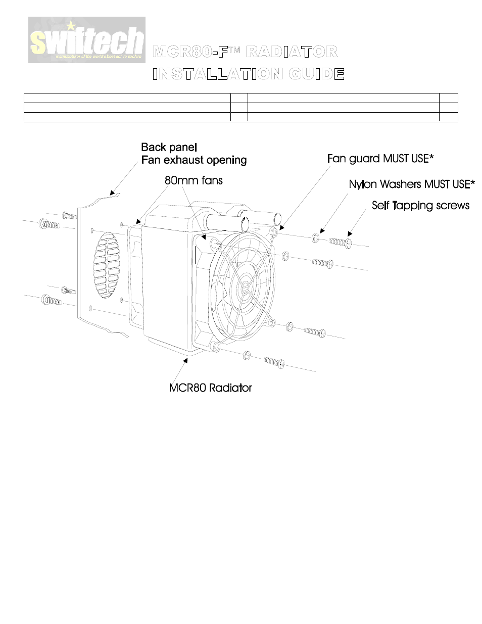 Swiftech MCR80 User Manual | 2 pages