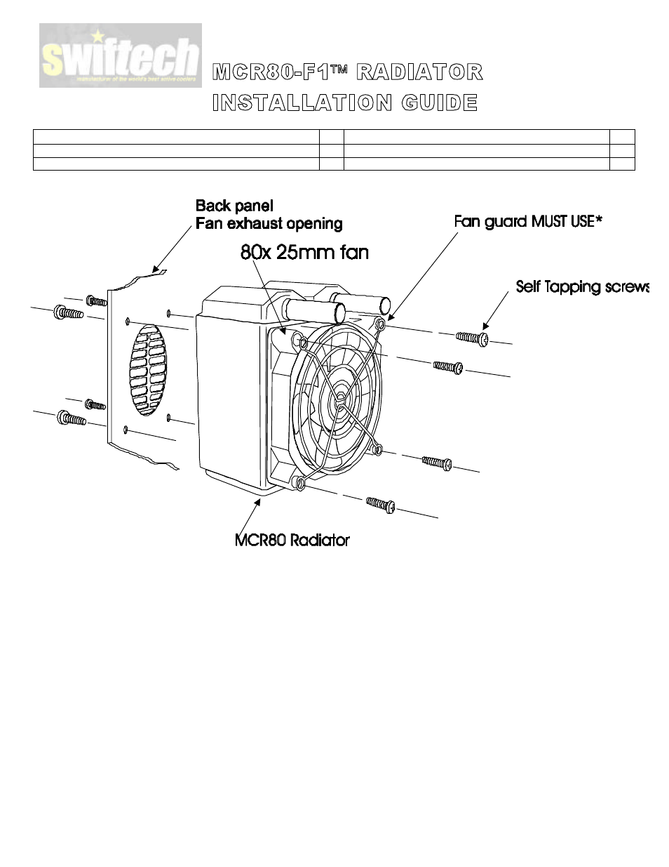 Swiftech MCR80 F1 User Manual | 2 pages