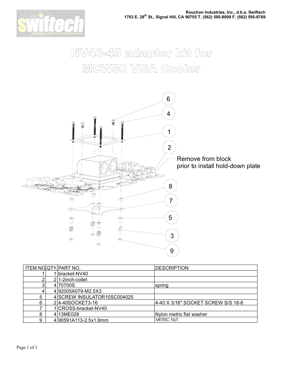 Swiftech MCW50 NV4045 User Manual | 1 page