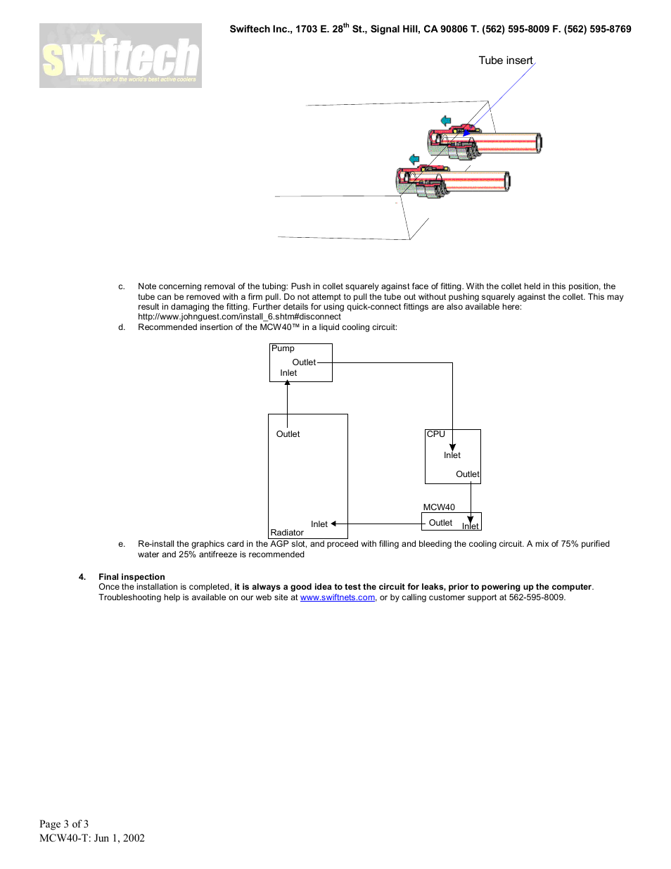 Swiftech MCW40 T User Manual | Page 3 / 3