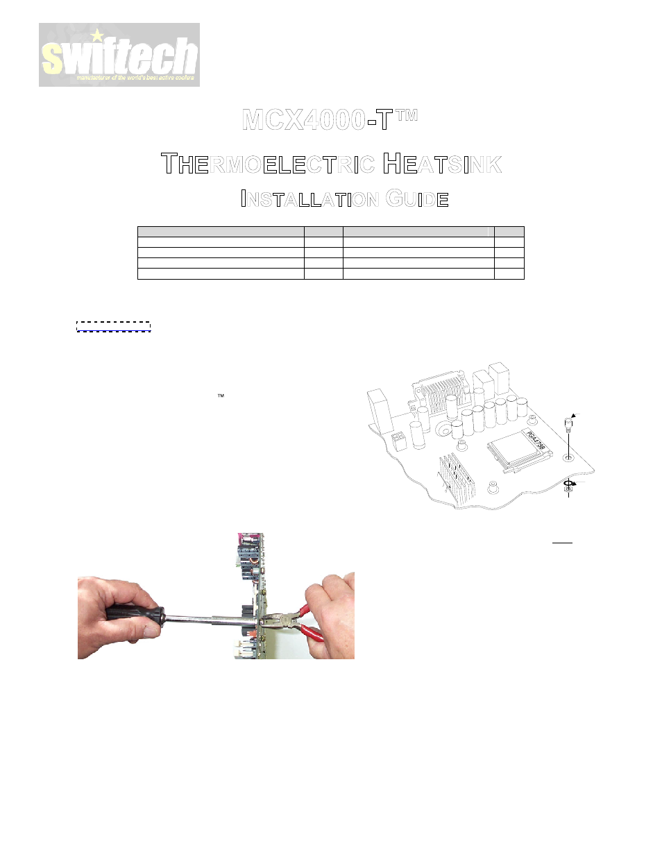 Swiftech MCX4000T User Manual | 4 pages