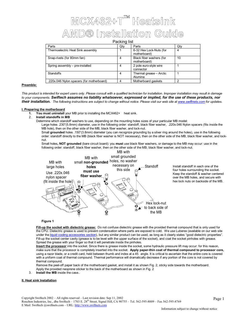 Swiftech MCX462+T User Manual | 2 pages