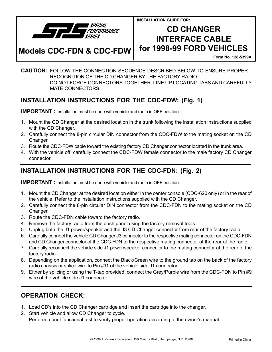 Audiovox CDC-FDW User Manual | 2 pages