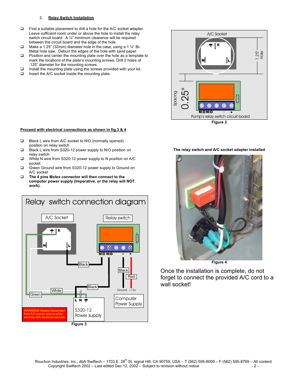 Relay switch connection diagram | Swiftech S320 12KIT User Manual | Page 2 / 3