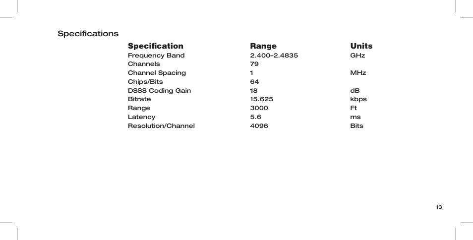 Speciﬁcation range units, Speciﬁcations | Spektrum SPM1200 User Manual | Page 13 / 16